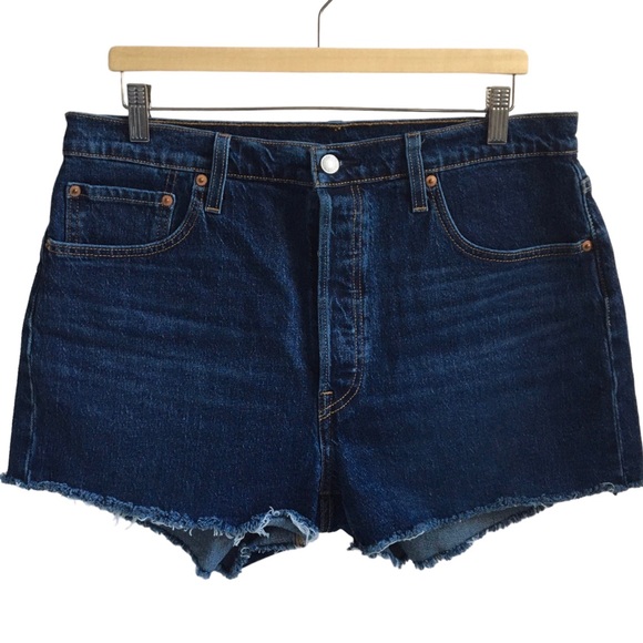Levi's Pants - Levi’s 501 High Rise Buttonfly Raw Hem Dark Wash Blue Denim Jean Short Size 34